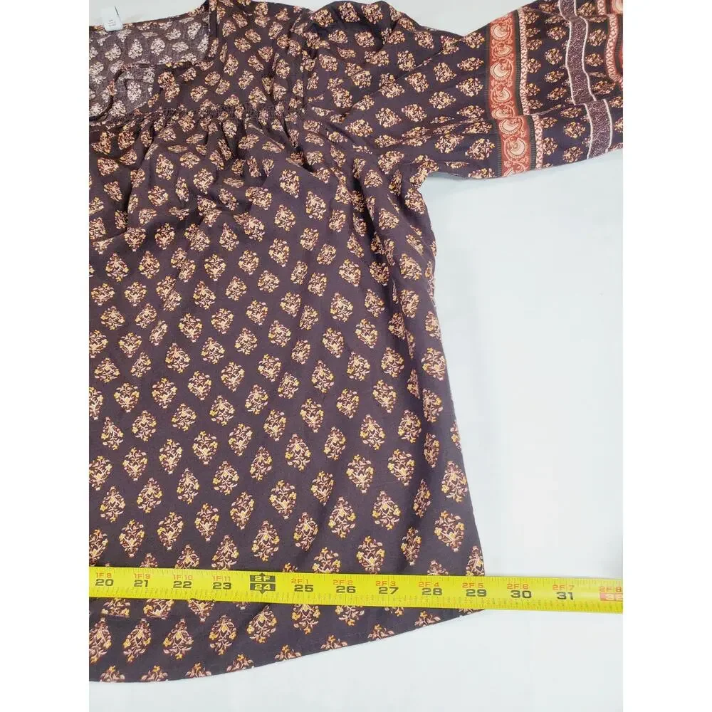Old Navy Peasant Top Womens 2X‎ Floral Puff Balloon Sleeve Brown Cotton Bohemian